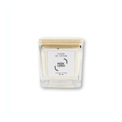 Petite bougie carrée en cire de soja avec couvercle en bois de pin