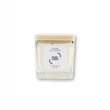 Petite bougie carrée en cire de soja avec couvercle en bois de pin