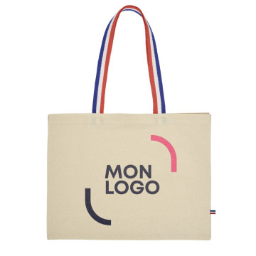 Sac coton naturel soufflets anses tricolores 180g/m² Ubag®