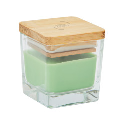 Bougie parfumée pomme en verre avec couvercle en bambou
