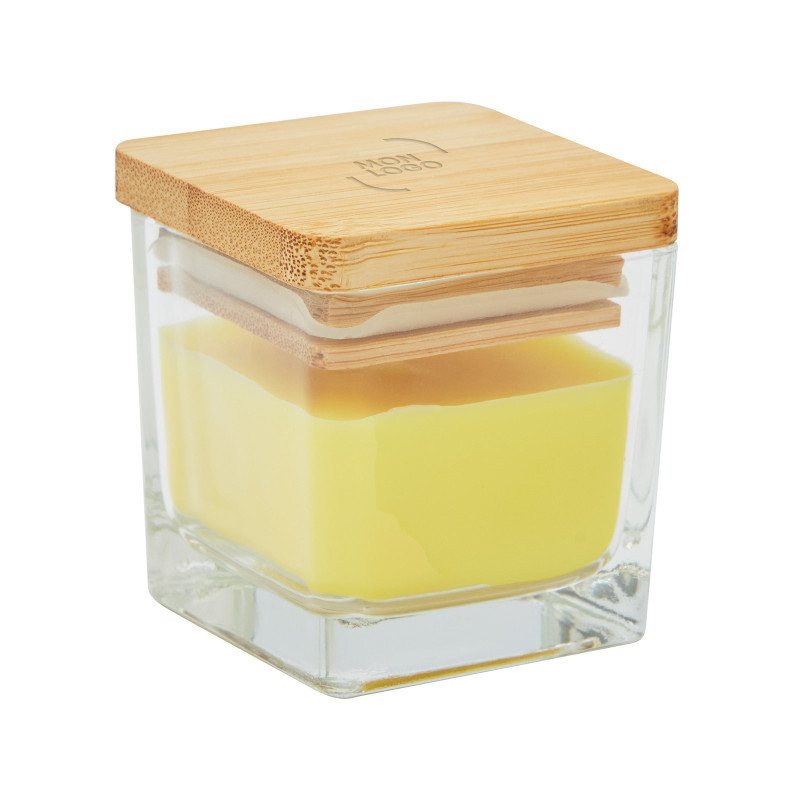 Bougie parfumée citron en verre avec couvercle en bambou