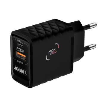 Chargeur secteur couleur USB-C et USB-A 20W Akashi®