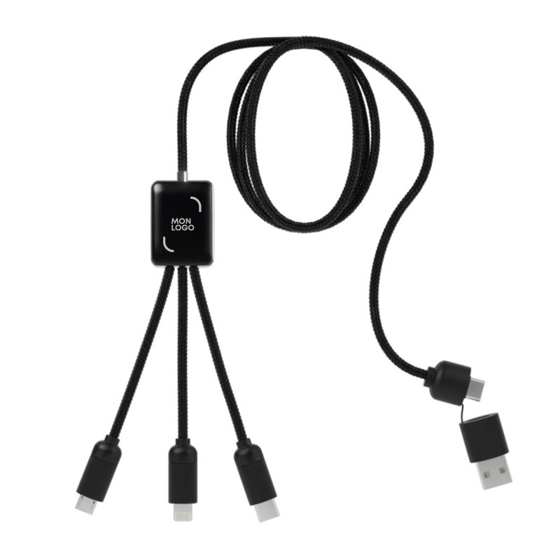 Câble de charge long 20W matières recylées avec logo lumineux SCX®