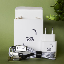 Pack multi-câble 20W et chargeur secteur 15W Akashi® blanc