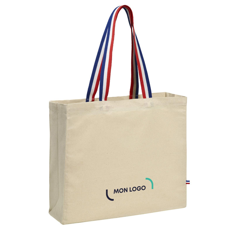 Sac coton naturel soufflets anses tricolores 180g/m² Ubag®