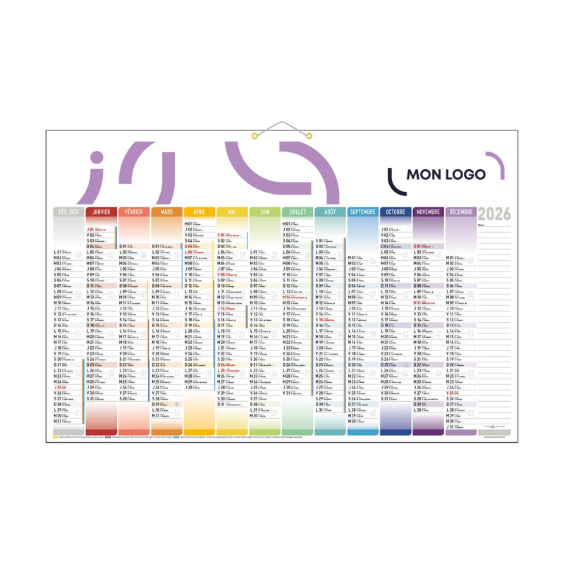 Calendrier bancaire maxi avec dos blanc 65x43 cm