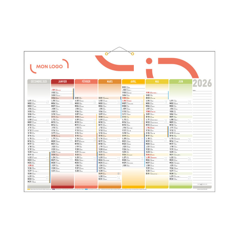 Calendrier bancaire standard 55x40,5 cm marquage 1 couleur