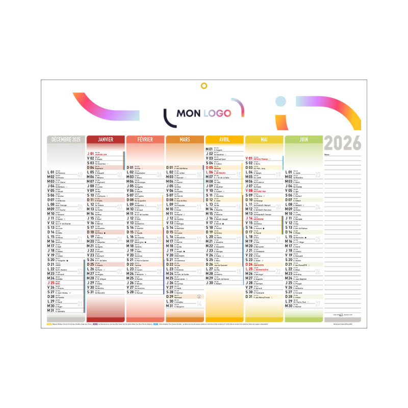 Calendrier bancaire medium 42x32 cm marquage quadri