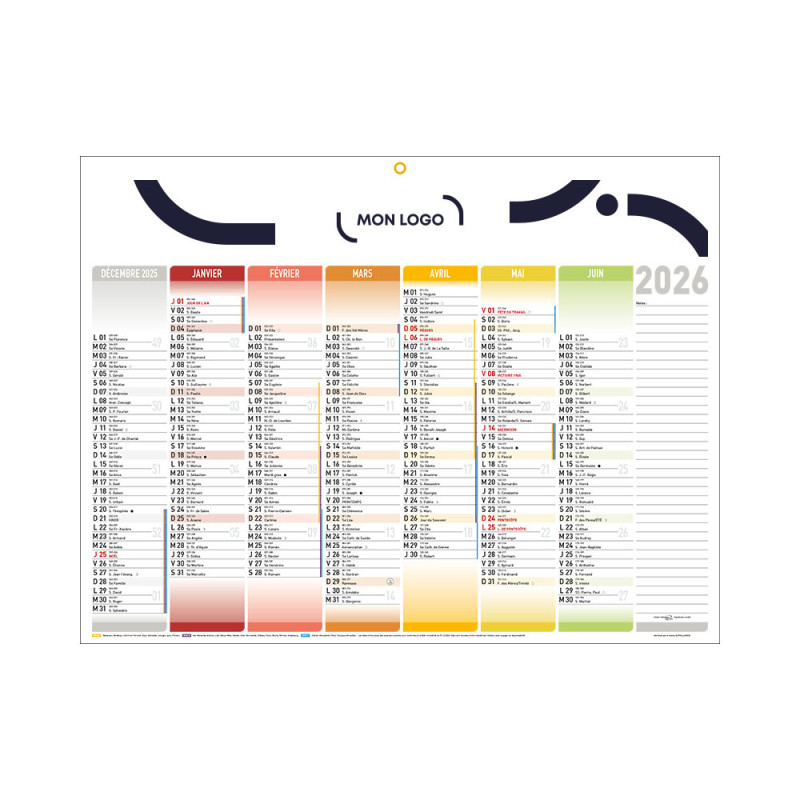 Calendrier bancaire medium 42x32 cm marquage 1 couleur