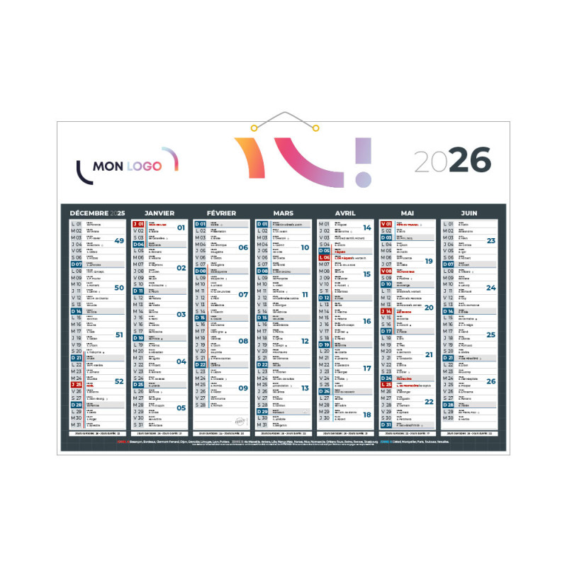 Calendrier classique anthracite 55x40,5 cm marquage quadri