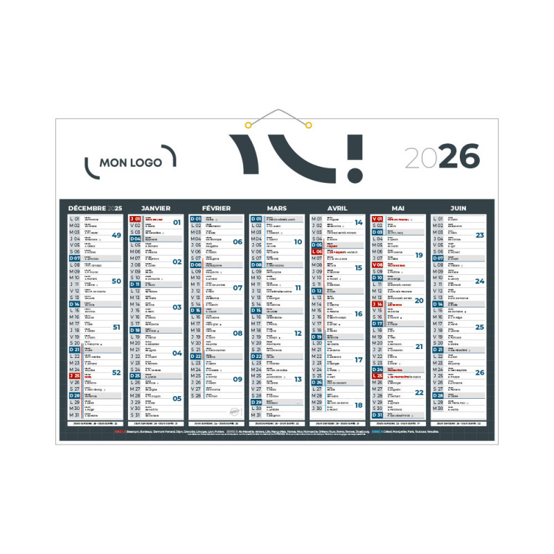 Calendrier classique anthracite 55x40,5 cm marquage 1 couleur