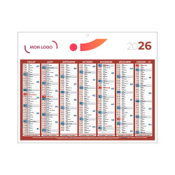 Calendrier classique mini rouge 26,5x21 cm marquage quadri