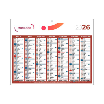Calendrier classique mini rouge 26,5x21 cm marquage quadri