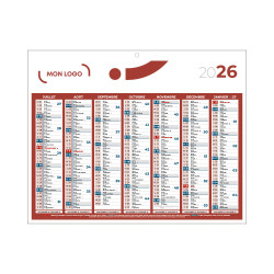 Calendrier classique mini rouge 26,5x21 cm marquage 1 couleur