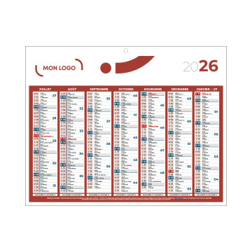 Calendrier classique mini rouge 26,5x21 cm marquage 1 couleur