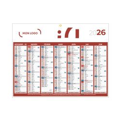 Calendrier classique medium rouge 42x32 cm marquage 1 couleur