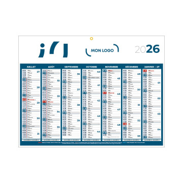 Calendrier classique medium bleu 42x32 cm marquage 1 couleur