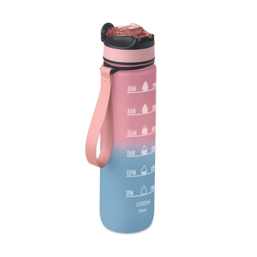 Bouteille en rPET avec marqueurs d'hydratation et paille 1 L