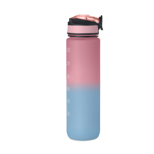 Bouteille en rPET avec marqueurs d'hydratation et paille 1 L