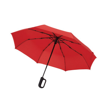 Parapluie pliable tempête en rPET ouverture et fermeture auto rouge