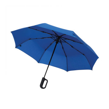 Parapluie pliable tempête en rPET ouverture et fermeture auto bleu