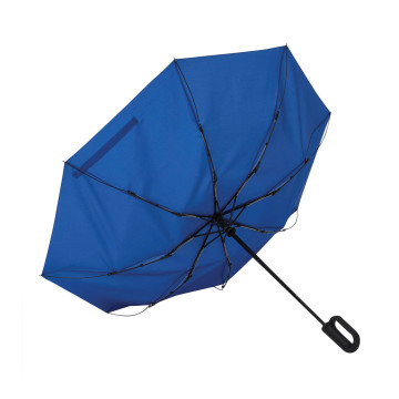 Parapluie pliable tempête en rPET ouverture et fermeture auto bleu