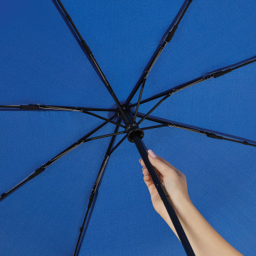 Parapluie pliable tempête en rPET ouverture et fermeture auto bleu