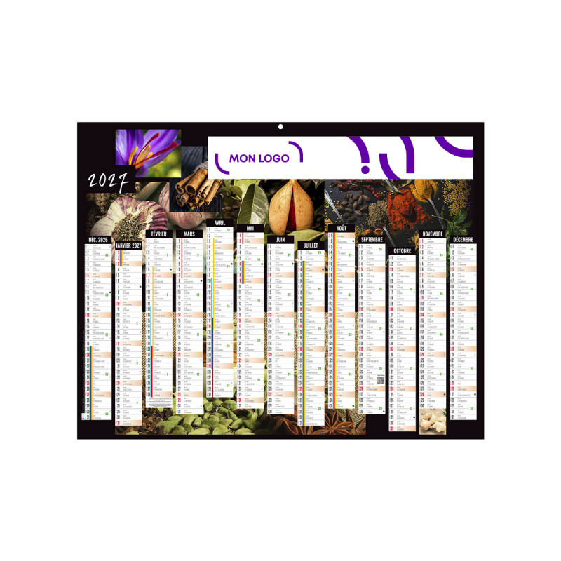 Calendrier bancaire rigide medium 43x33,5 cm marquage 1 couleur