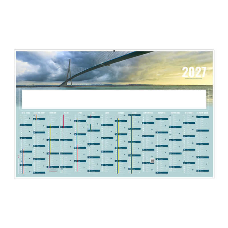 Calendrier bancaire rigide maxi 65x40,5 cm dos blanc marq quadri