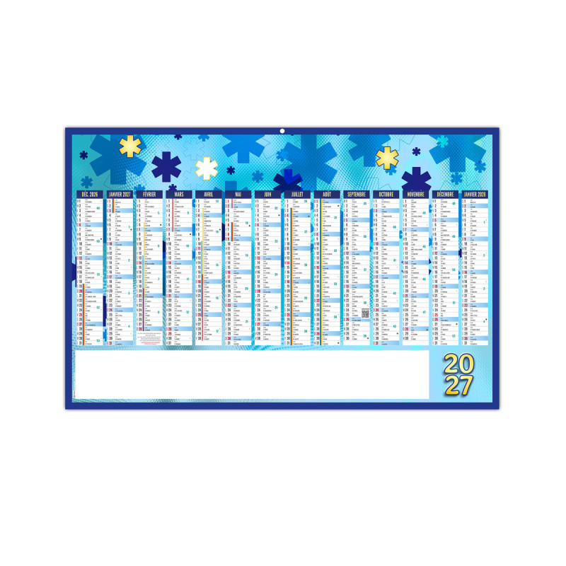 Calendrier bancaire rigide maxi 65x40,5 cm dos blanc marq 1 coul