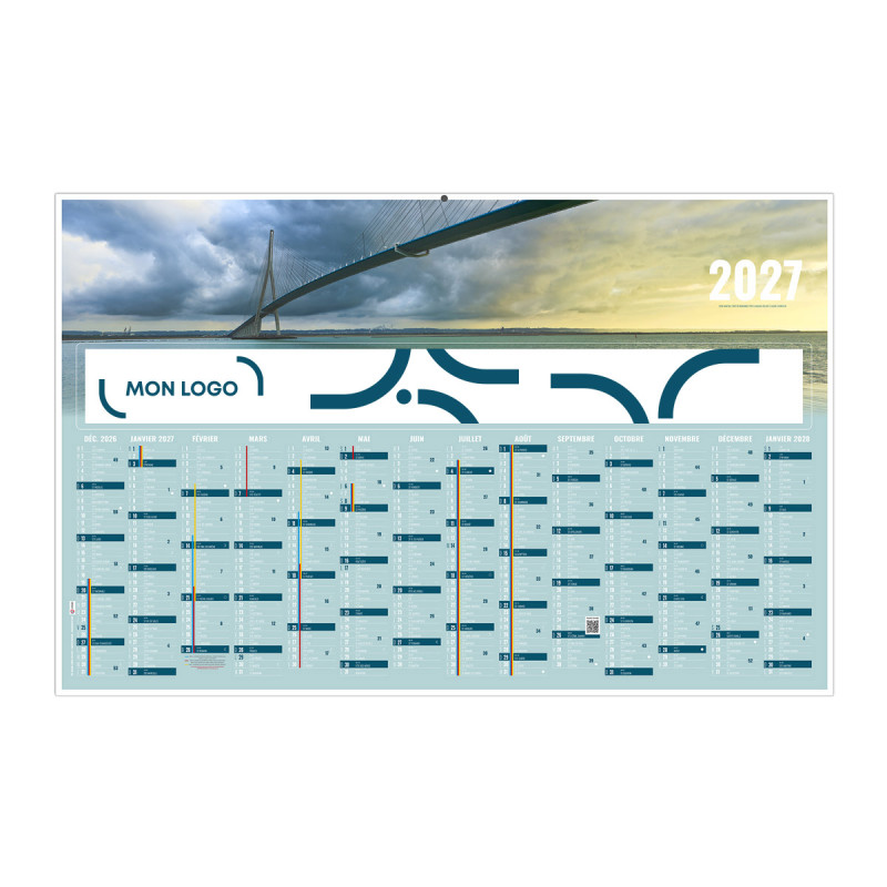 Calendrier bancaire rigide maxi 65x40,5 cm dos blanc marq 1 coul