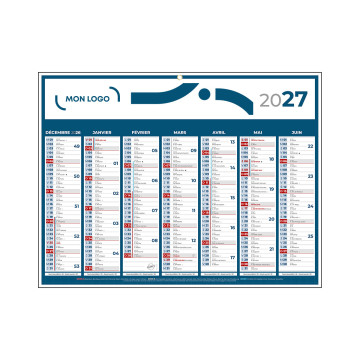 Calendrier classique medium bleu 42x32 cm marquage 1 couleur