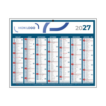 Calendrier classique mini bleu 26,5x21 cm marquage quadri