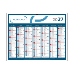 Calendrier classique mini bleu 26,5x21 cm marquage 1 couleur