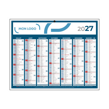 Calendrier classique mini bleu 26,5x21 cm marquage 1 couleur
