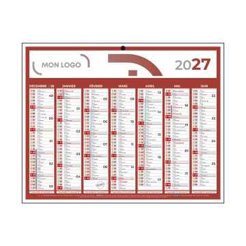 Calendrier classique mini rouge 26,5x21 cm marquage quadri
