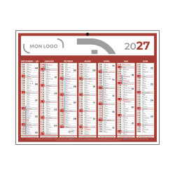 Calendrier classique mini rouge 26,5x21 cm marquage 1 couleur