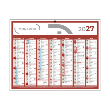 Calendrier classique mini rouge 26,5x21 cm marquage 1 couleur
