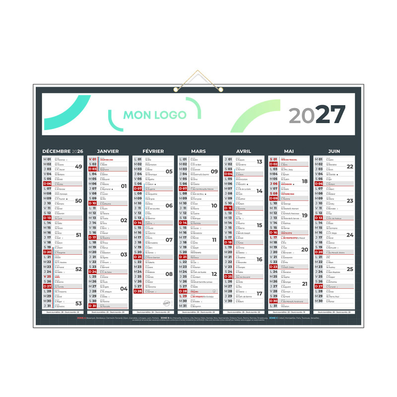 Calendrier classique anthracite 55x40,5 cm marquage quadri