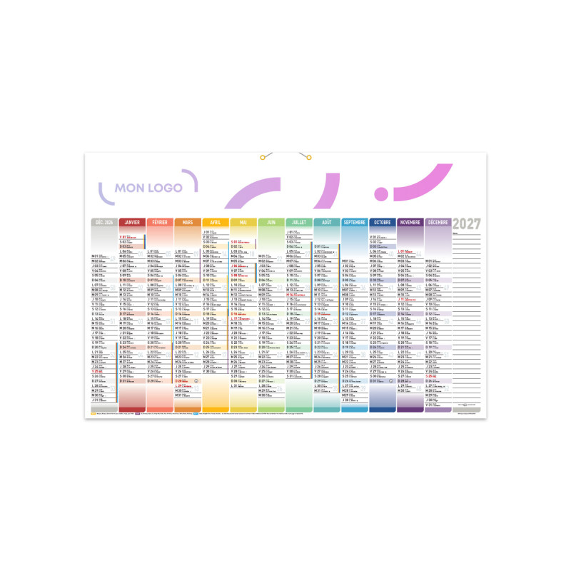 Calendrier bancaire maxi avec dos blanc 65x43 cm