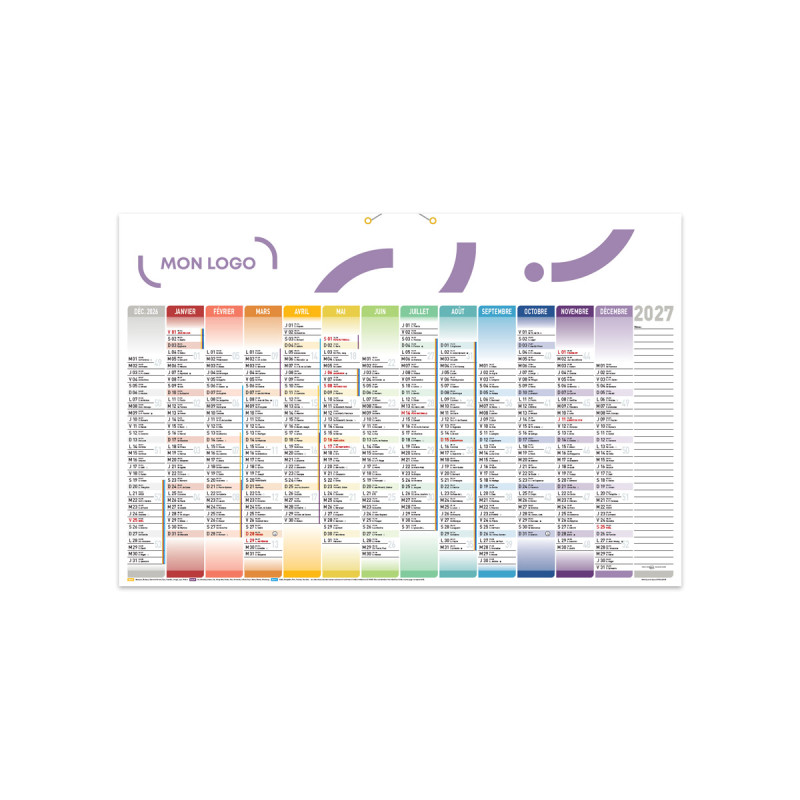 Calendrier bancaire maxi avec dos blanc 65x43 cm