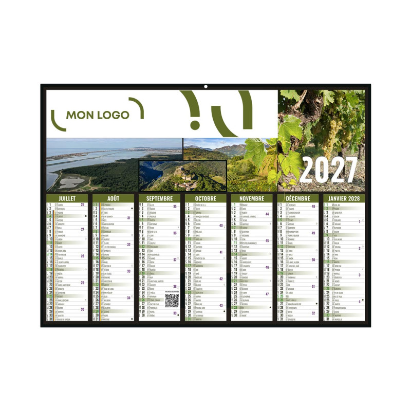 Calendrier bancaire rigide standard 55x40,5 cm marquage 1 couleur