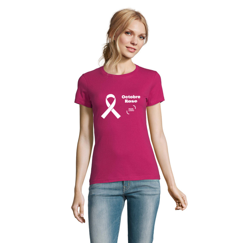 Tee-shirt femme couleur Sol's® Impérial marquage Octobre Rose inclus