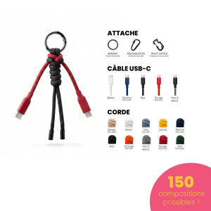 Porte-clés tressé en rPET avec câble de chargement 60 W Akashi®