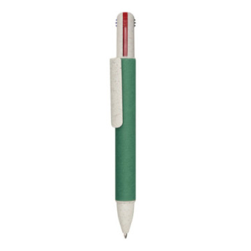 Stylo 4 couleurs en carton recyclé et paille de blé vert foncé