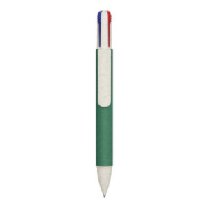 Stylo 4 couleurs en carton recyclé et paille de blé vert foncé