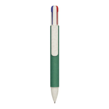 Stylo 4 couleurs en carton recyclé et paille de blé vert foncé