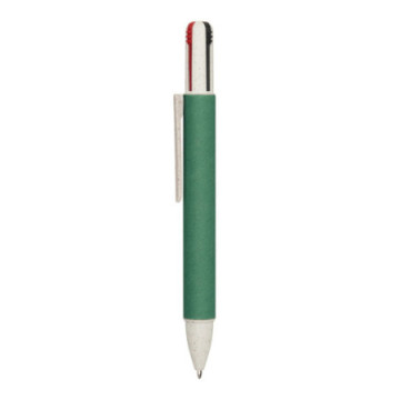 Stylo 4 couleurs en carton recyclé et paille de blé vert foncé