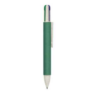 Stylo 4 couleurs en carton recyclé et paille de blé vert foncé