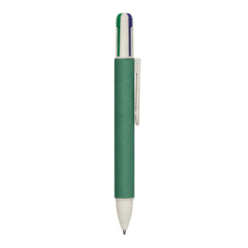 Stylo 4 couleurs en carton recyclé et paille de blé vert foncé